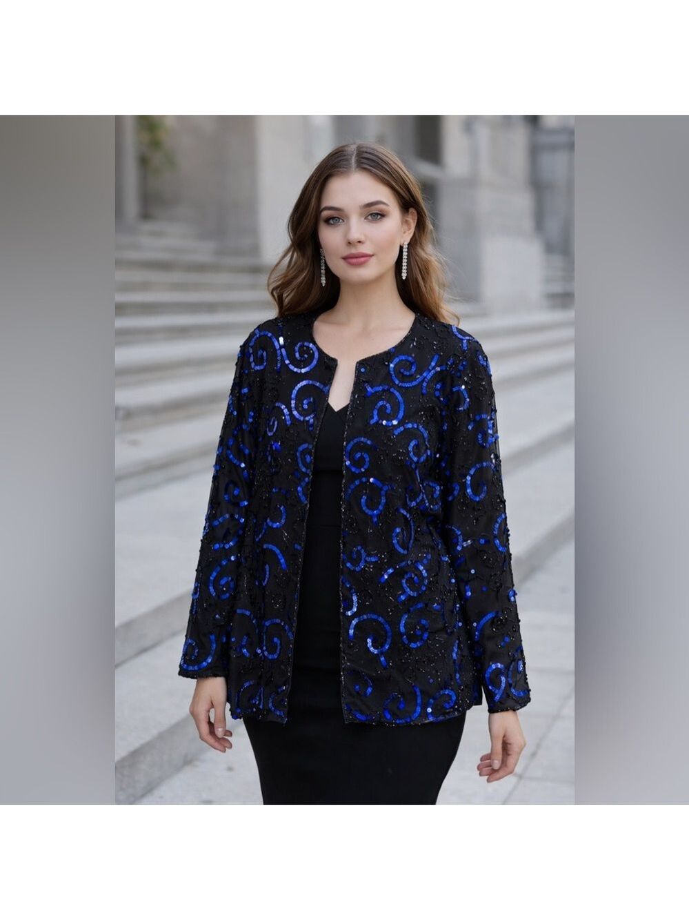 Vintage Formal Royal Feelings 1980s Sequin Jacket Black Silk Formal